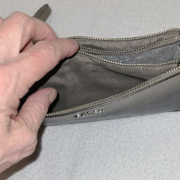 Coach Grey Ombre Double Zippered Textured Leather Wristlet - Picture 3 of 8